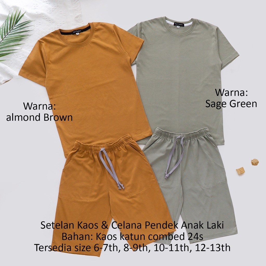 Baju Muslim Anak Setelan Kaos Tshirt Polos Bawahan Celana Pendek Main Anak Laki Laki Remaja Tanggung