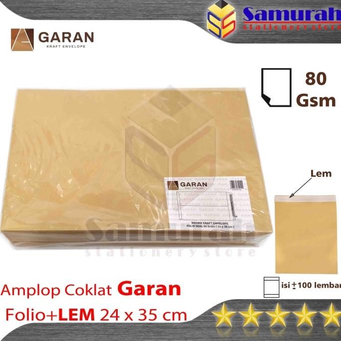 

Baru Amplop Kertas Coklat GARAN Ukuran Folio / F4 + Lem Seal 1 pak isi 100