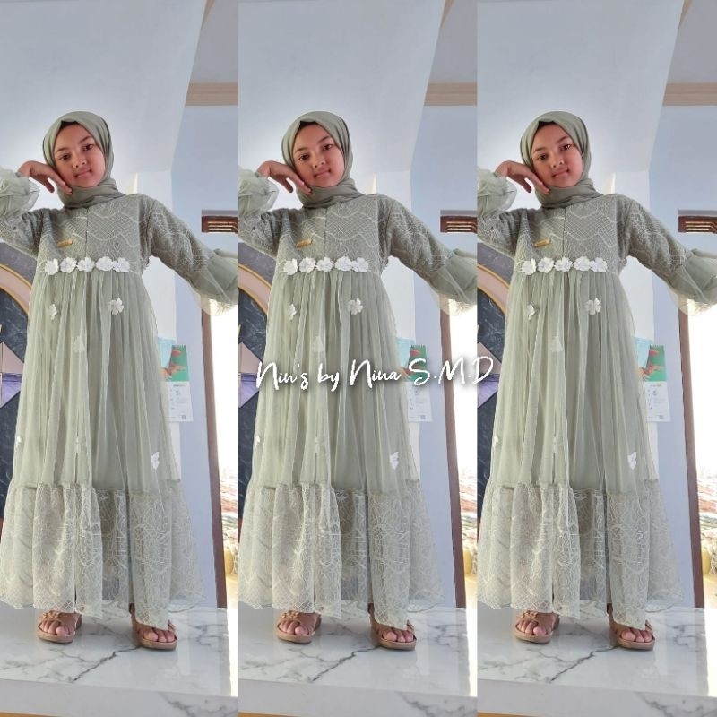 Setelan Baju Anak Lucu NINS - PROMO Daveena Bunga GAMIS PESTA BRUKAT ANAK PEREMPUAN MOTIF BUNGA SIZE