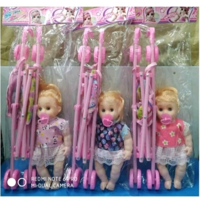 CUCI GUDANG  BANTAL & BONEKA TERMURAH (I SET) MAINAN BAYI DOT DAN STROLLER BISA NANGIS
