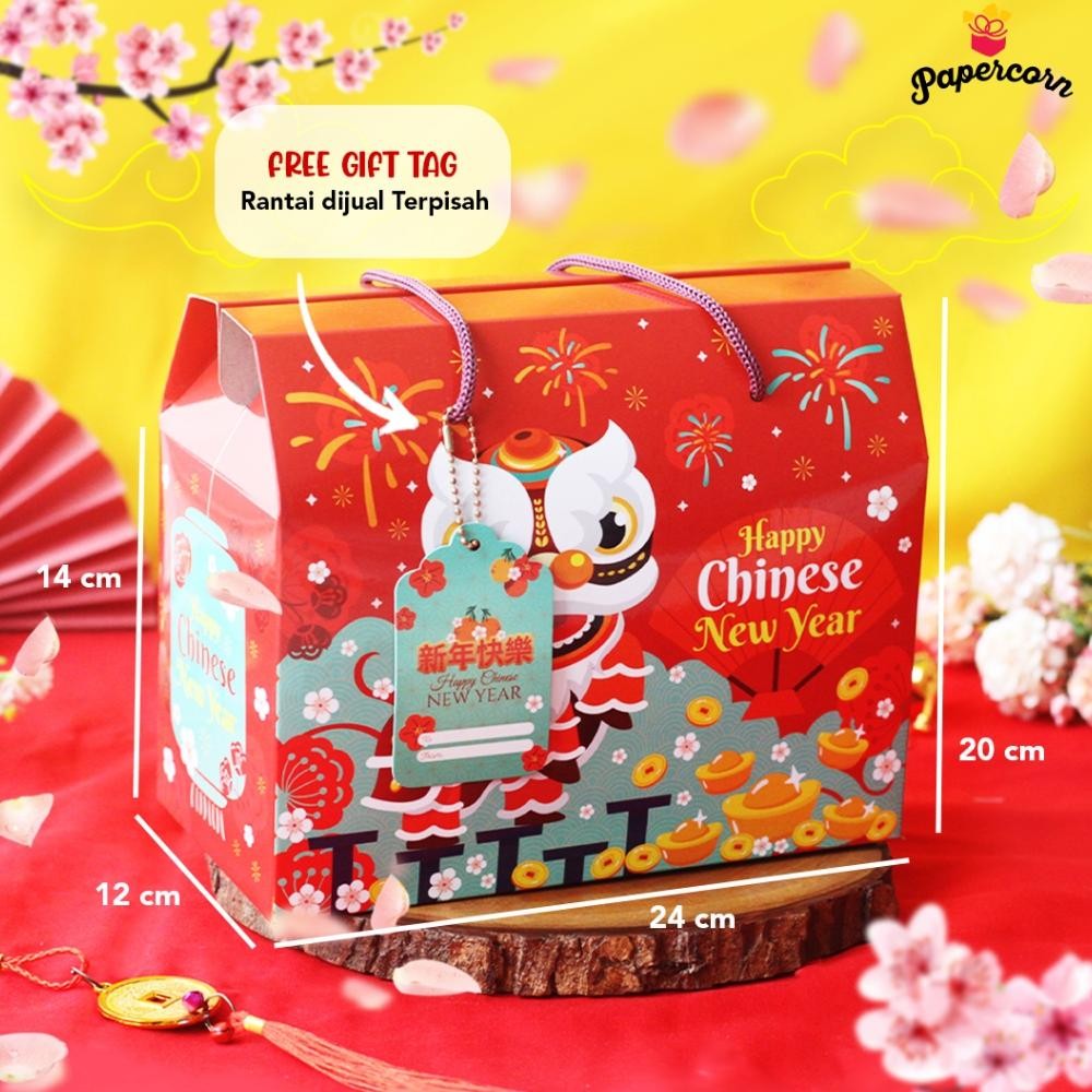 

CR - 10 Pcs Gable Box Imlek - Barongsai / Box Hampers Imlek Uk 24*12*20 cm + Free Tag TERLARIS