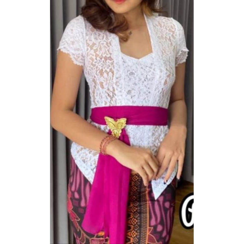 Baju Tradisional Kebaya Halus & Dingin Kebaya Bali Brokat Sofia Strecth Lengan Pendek Model Lilit