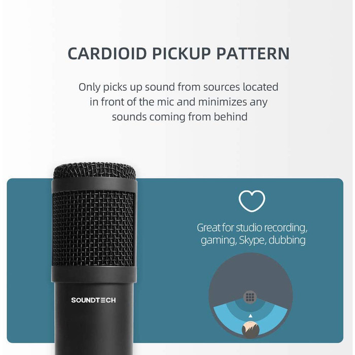 SOUNDTECH USB Microphone Mic Condenser Recording Streaming Podcast PC