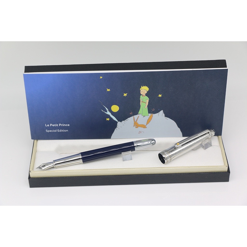 

Mont Little Prince Pilot Fountain Pen up silver down blue mengukir dengan Nomor Seri kantor sekolah hadiah yang sempurna |6E3B9315|