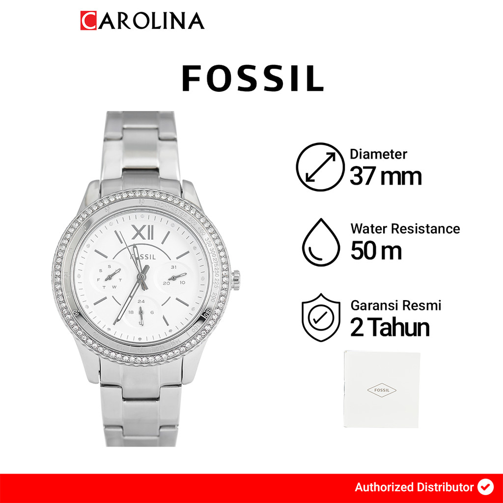 Jam Tangan Wanita FOSSIL Stella ES5108 Sport Silver Dial Stainless Steel Strap