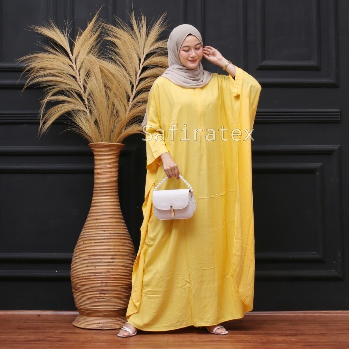 Kaftan Kaftan jumbo wanita polos casual gamis kaftan rayon modern premium - kuning gading modern sat