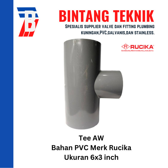 Reducer Tee (Vlok Tee) 6" x 3" inch PVC Rucika AW