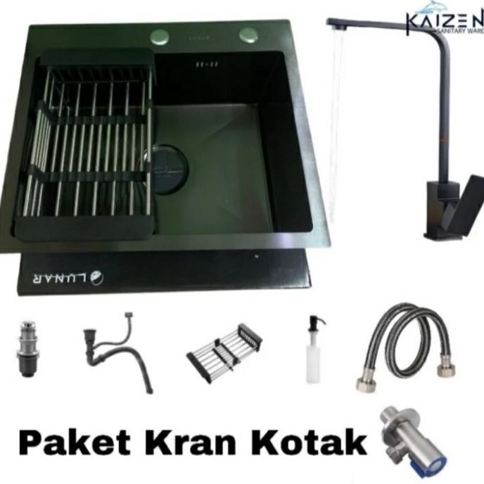 

PROMO KITCHEN SINK LUNAR 6045 BLACK KOMPLIT SET KRAN L HITAM