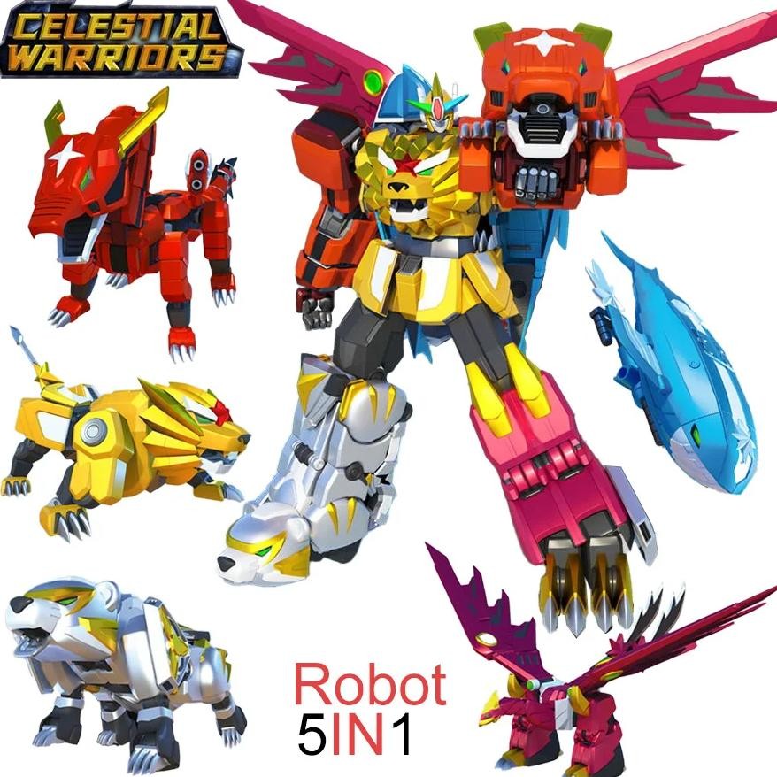 5 in 1 celestial warriors transformation robot toys super sentai rangers powerful dinobots action fi