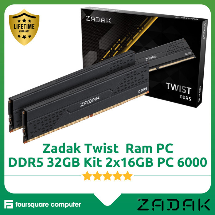 Ram Zadak Twist DDR5 32GB Kit 2x16GB PC 6000 Mhz Black Memory Dekstop Longdimm