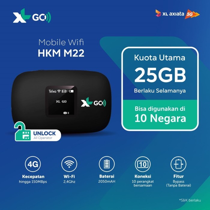 MODEM XL GO MIFI HKM M22 LCD+XL 25GB UNLOCK