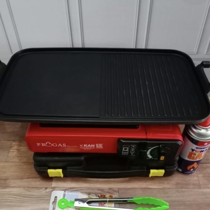 Paket Barbeque BBQ Kompor Progas + Grill Pan Panjang +Tabung Gas+Capit