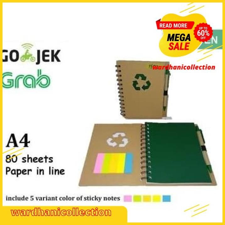 

BUKU NOTES + POST IT WARNA + PULPEN MEMO RECYCLE GO GREEN SOUVENIR H03 HIGHT QUALITY !!