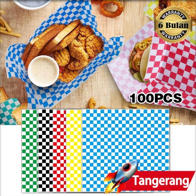 

BIG SALE 100PCS KERTAS BURGER 30CMX30CM KERTAS NASI MOTIF GRID FOOD WRAPPER !!!!!