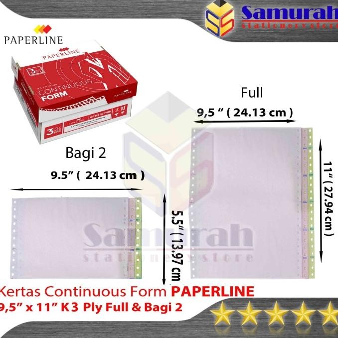 

TERMURAH - Kertas Continuous Form Paperline 9,5 x 11 K 3 Ply Warna Full / Bagi 2