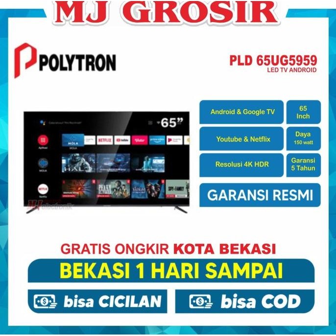 TERBARU - LED TV POLYTRON 65" PLD 65UG5959 65 INCH ANDROID NEW