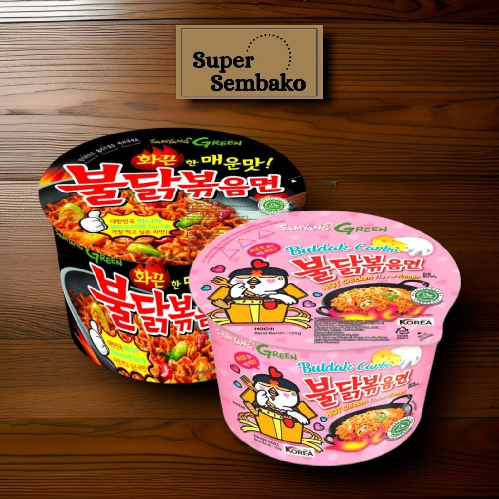 MIE INSTAN KUAH GELAS SAMYANG GREEN HOT CHICKEN RAMEN BULDAK CARBO CARBONARA EXTRA PEDAS 105g