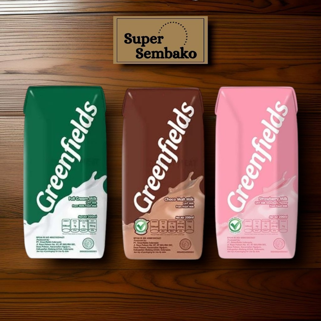 

SUSU KOTAK GREENFIELDS FRESH MILK FULL CREAM / CHOCO MALT / STRAWBERRY MILK 200ml
