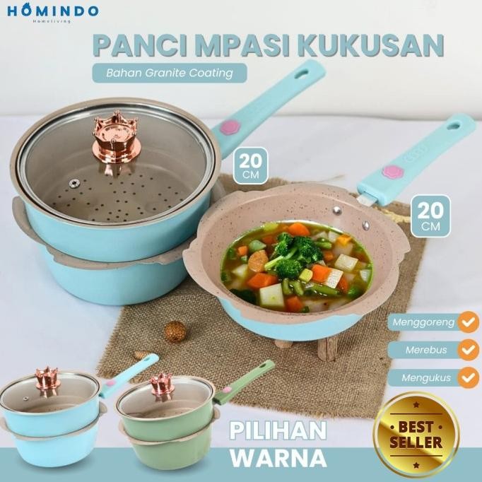 Terlaris Original Panci Mpasi Set Bayi 4Pc Bonus Kukusan Coating Granit Keramik SALE