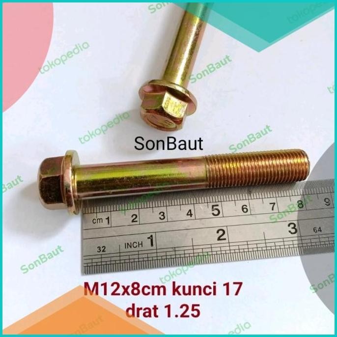 Baut Topi 17 8cm kunci 17 Flange bolt M12x80 12x80 drat halus 1.25 07D
