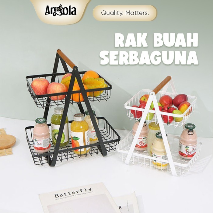 Angola Keranjang Dapur Rak Buah Besi 2 Susun E01 Rak Dapur Kayu Serbaguna