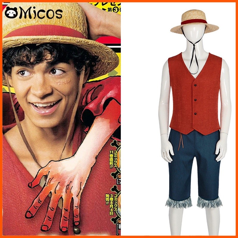 Kostum Cosplay Film One Piece Luffy di Kehidupan Nyata TV, Set Lengkap Luffy, Pakaian Pesta Natal Ha