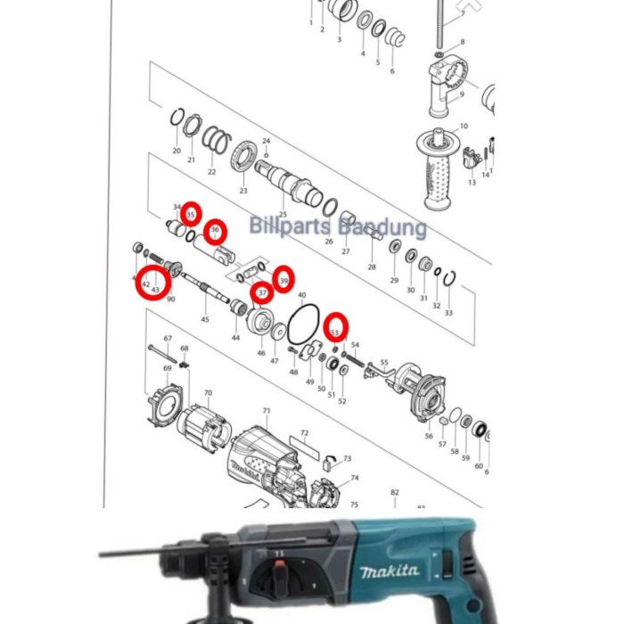 :>:>:>:>] part HR2470 Makita spareparts HR 2470 bor rotary hammer drill bobok beton