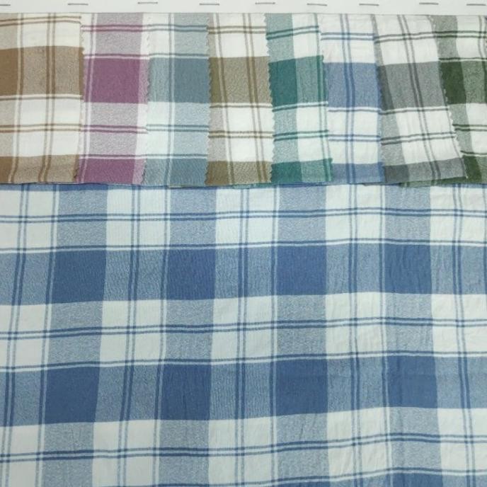>*>*>*>*] Kain Katun Airflow Stretch Crinkle Kotak Gingham Gamis Kemeja