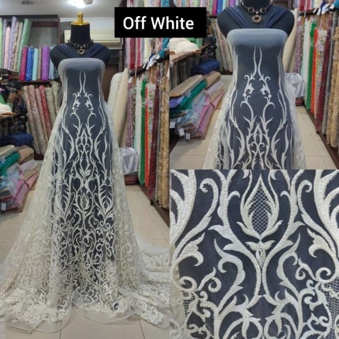 paling diminati] Kain Tile Brokat Payet Batu Payet Akar Premium Bridal Offwhite