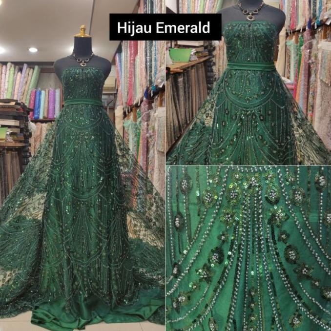 '+'+'+'+] Kain Tile Ziad Nakad Sequin Dress Sapto Payet Hijau Emerald