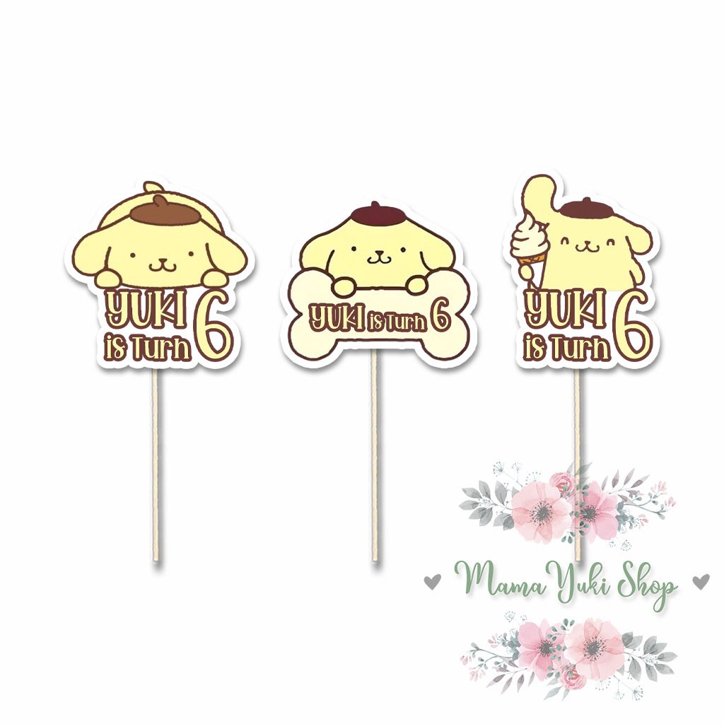 Topper Cake Cupcake Costum NAMA dan UMUR POMPOM PURIN CUPCAKE