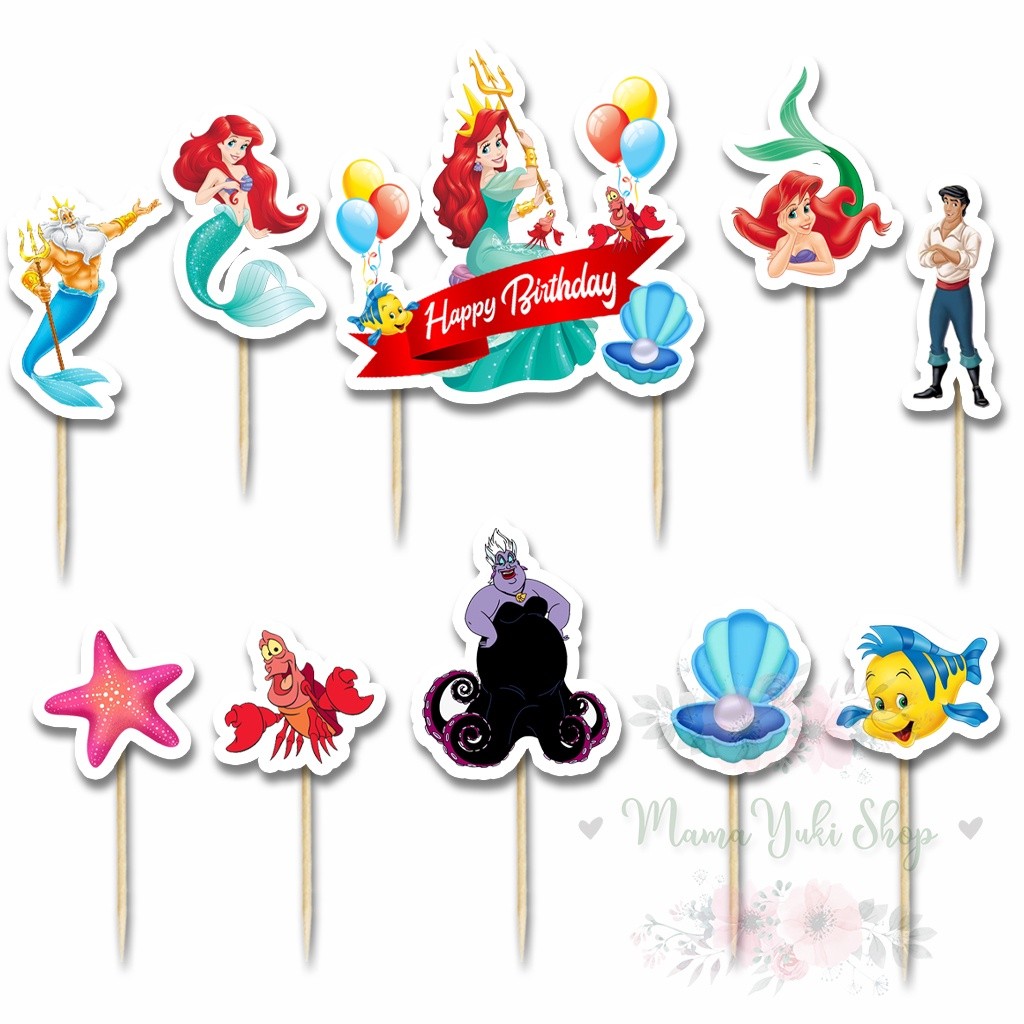 Topper Cake Hiasan Kue Ulang Tahun Anak karakter PRINCESS ARIEL MERMAID (B)