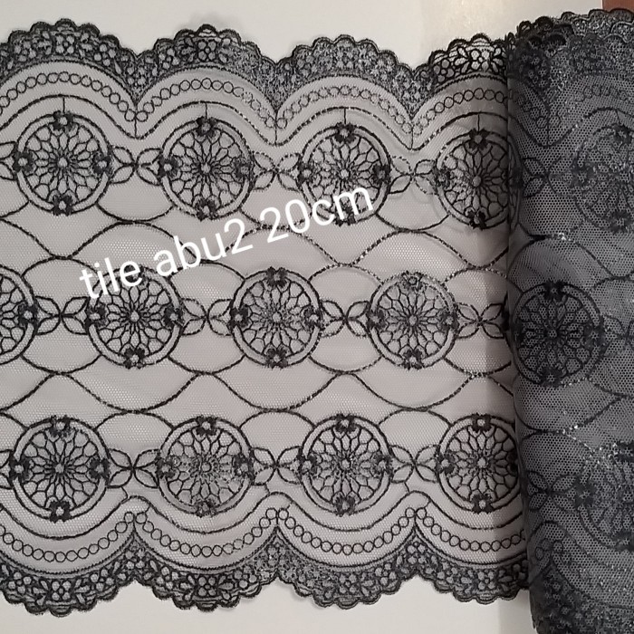 renda tile abu2 lebar 20cm, harga per meter