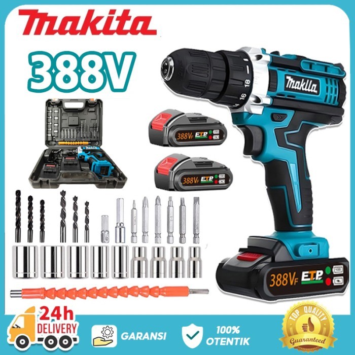 Terlaris Makita 766V Mesin Bor Listrik Bor Baterai Cordless Drill 10mm Set Mesin Bor Tangan Baterai