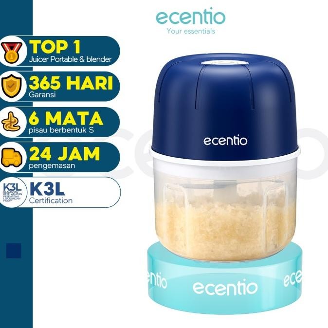 

Berkualitas ecentio Mini Chopper Blender 6 pisau 250ml Portable Penggiling Bumbu Dapur Portable Penumbuk bawang biru gelap