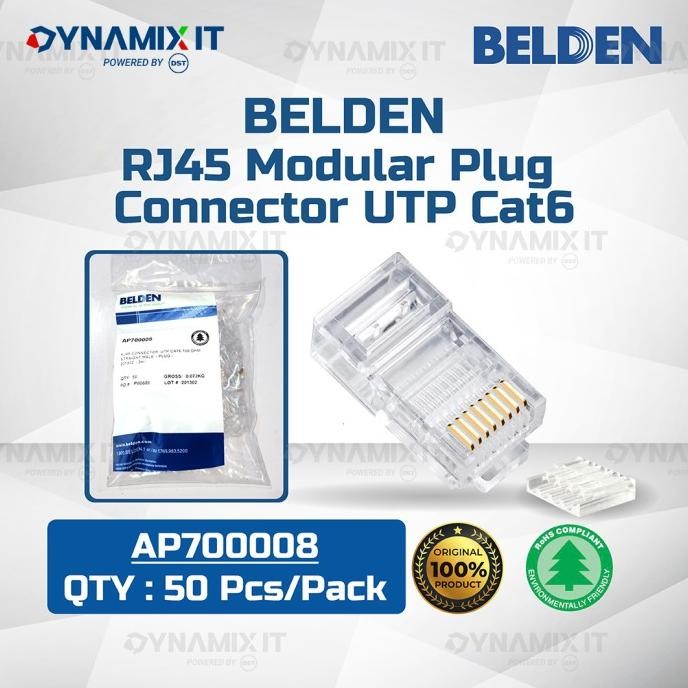 

KONEKTOR BELDEN MODULAR PLUG RJ45 UTP CAT.6 AP700008 (ASLI) ORIGINAL