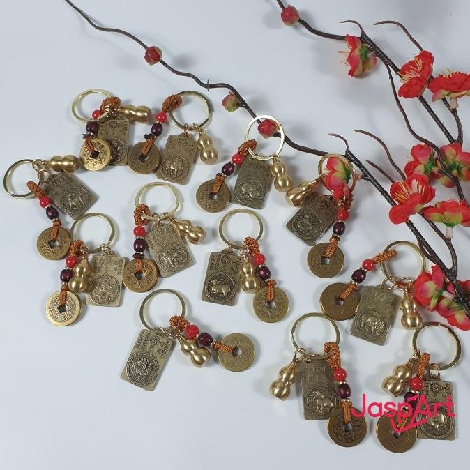 #####] GANTUNGAN KUNCI 12 SHIO BAHAN TEMBAGA Gantungan Koin Keberuntungan