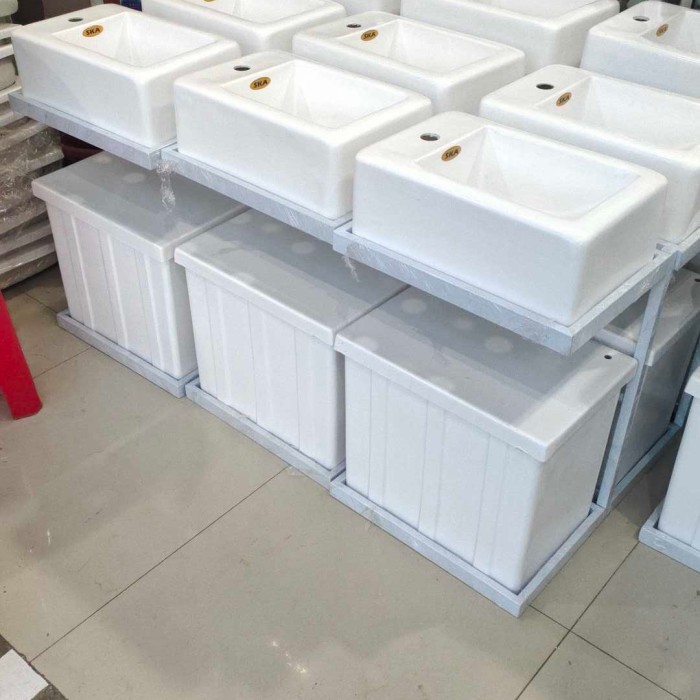 Wastafel Portable Minimalis + kran One touch + Roda