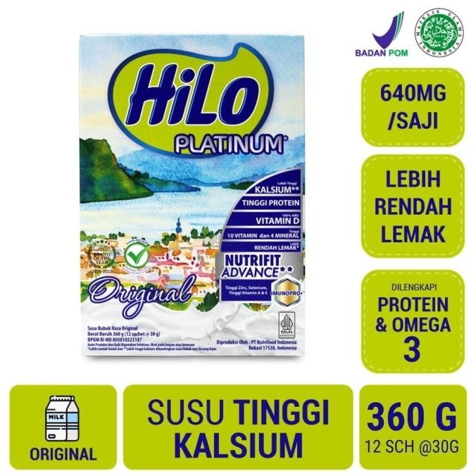 

Terlaris Hilo Platinum Original 360 Gram (12 Sachet) - Susu Tinggi Kalsium Lebih Rendah Lemak Ready Stok
