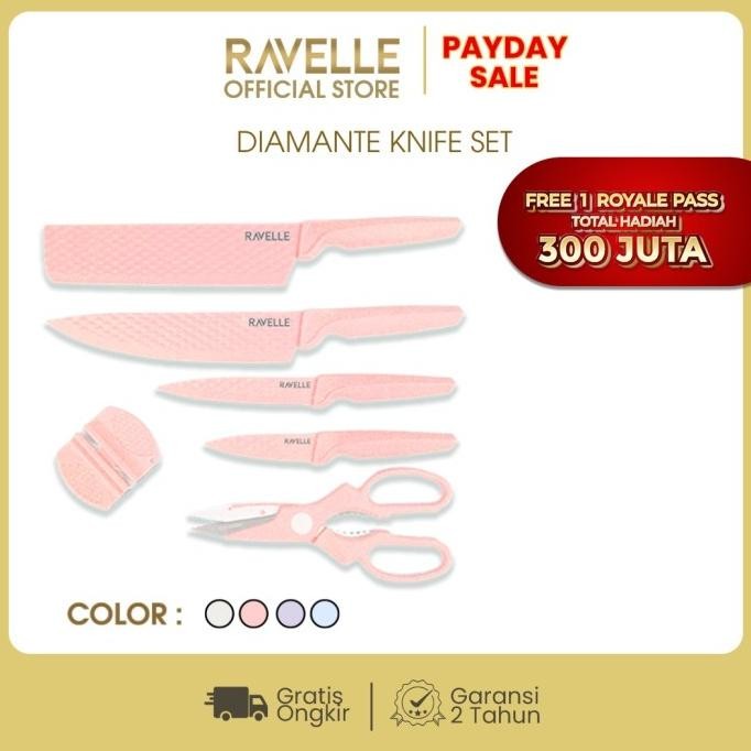 

Berkualitas RAVELLE Pisau Set Diamante Knife Set 6 in 1 Set - Pisau Dapur
