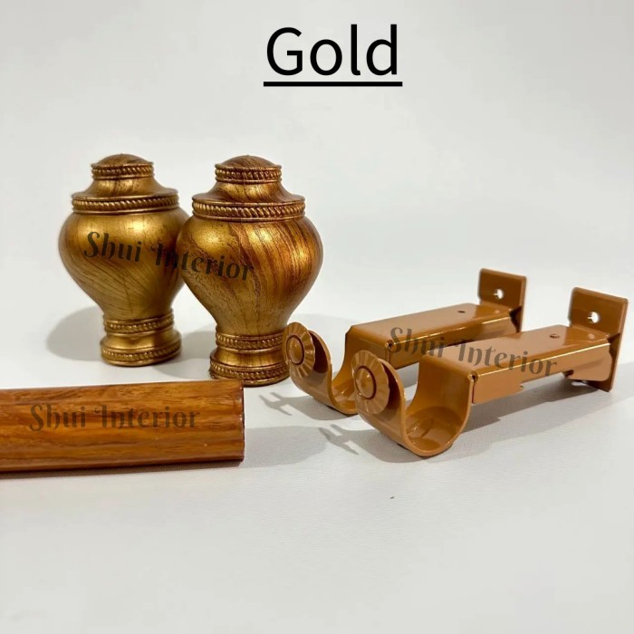Bisa COD Rel Gorden Elite Urat Kayu Mewah / Tiang Gorden Tebal - Elite Gold, 50cm