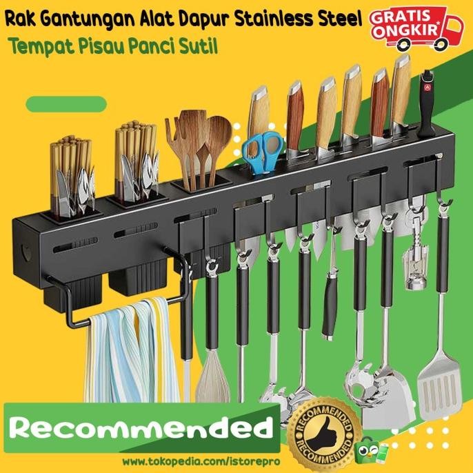 

Berkualitas Rak Gantungan Alat Dapur Stainless Steel Tempat Pisau Panci Sutil