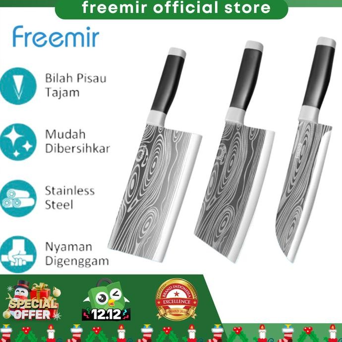 

Berkualitas freemir Pisau 3 Pcs Daging Set Pisau Dapur Anti Lengket - Silver