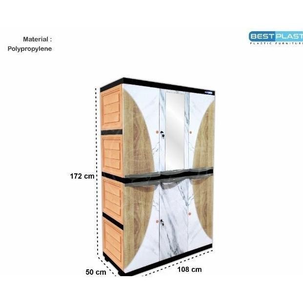 BESTPLAST 3P (Full Rak / Hanger + KUNCI + KACA) - Lemari Plastik Bestplast 3 Pintu Modern Lemari Pak