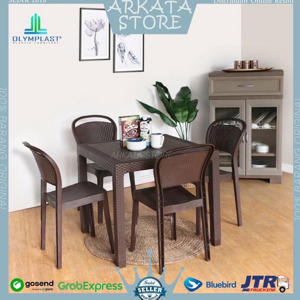 1 Set meja Makan Plastik ODT-R 80 + 4 Kursi Plastik Olymplast OL 209 / Kursi OFC / Kursi Makan Set P