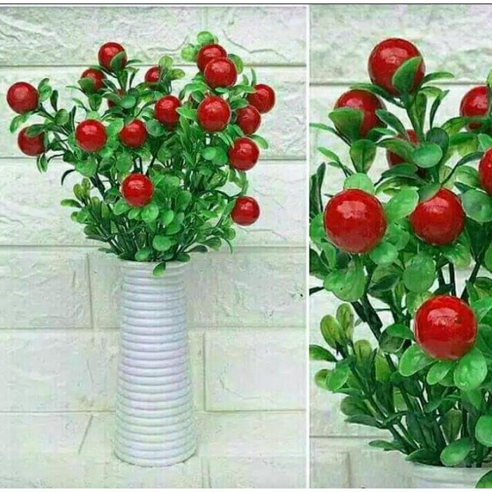 Buah Cerry Tomat Plastik Artificial Palsu Pot Melamin Ulir/Bunga Hias Terbaru
