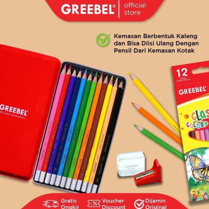 

GREEBEL PENSIL WARNA 1712 CLASSIC COLOUR COLOR PENCIL TIN CASE ISI 12