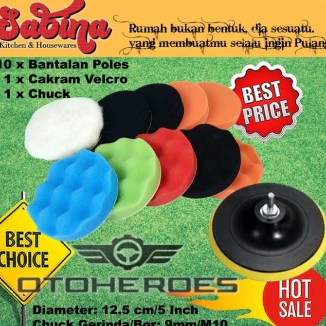 

TERSEDIA MATA BOR BUSA POLES POLISHING SET CAR BUFFING PADS FOAM 5INCH 10PCS