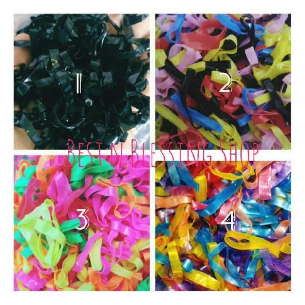 tyu KARET RAMBUT KARET JEPANG LEBAR kiloan ONS Hitam Warna Warni Ikat Rambut