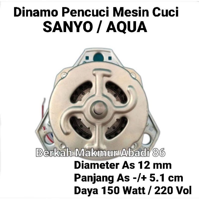 Dinamo Pencuci Mesin Cuci Aqua / Sanyo 2 Tabung As 12 Mm 150 Watt Mesin Dinamo Wash / Pencuci / Wash